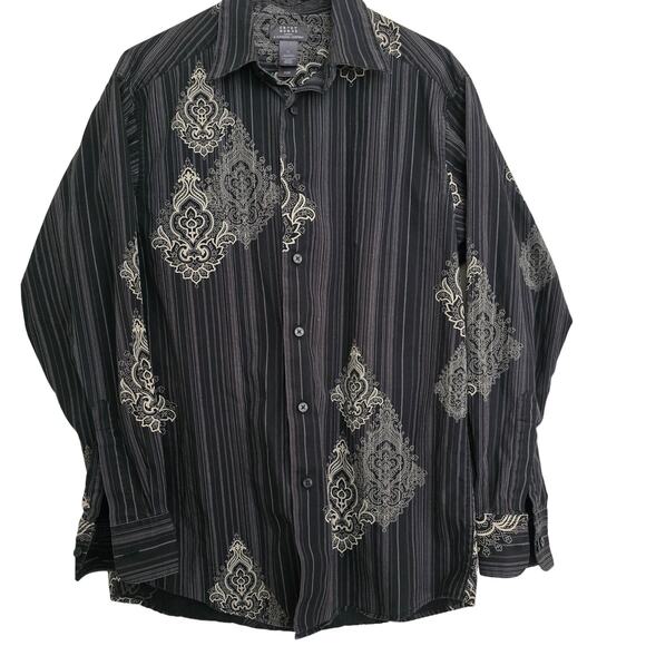 Men's Crazy Horse Long Sleeve Button Down Stripes & Design Dress Shirt Size M - Picture 1 of 12